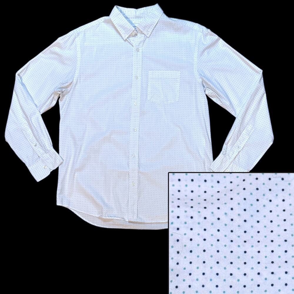 Old Navy Dress Shirt Mens White Blue Green Polka Dot The Classic Shirt Reg Fit L